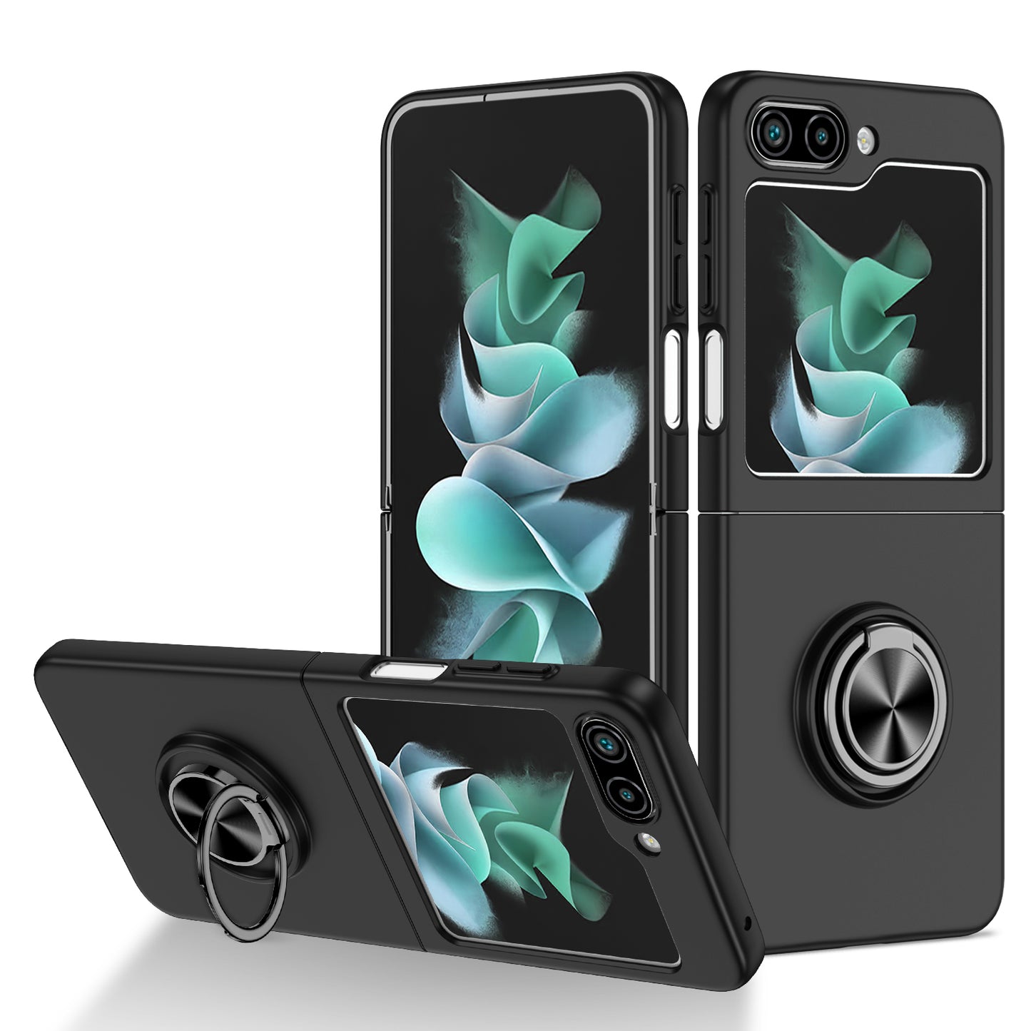 Uniqkart for Samsung Galaxy Z Flip5 5G Hard PC Phone Case Ring Kickstand Cover Support Magnetic Car Mount - Black