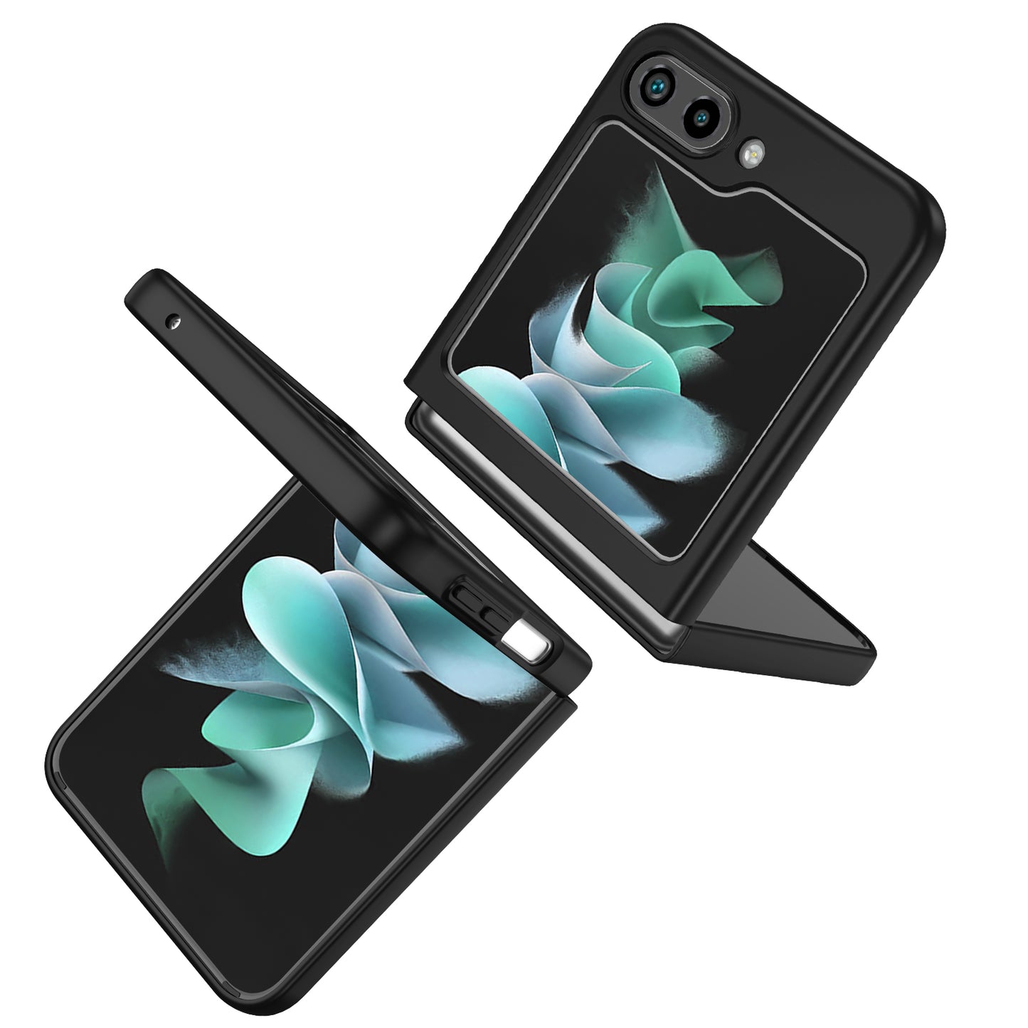 Uniqkart for Samsung Galaxy Z Flip5 5G Hard PC Phone Case Ring Kickstand Cover Support Magnetic Car Mount - Black