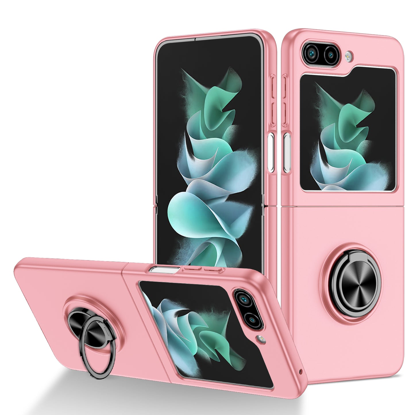 Uniqkart for Samsung Galaxy Z Flip5 5G Hard PC Phone Case Ring Kickstand Cover Support Magnetic Car Mount - Pink