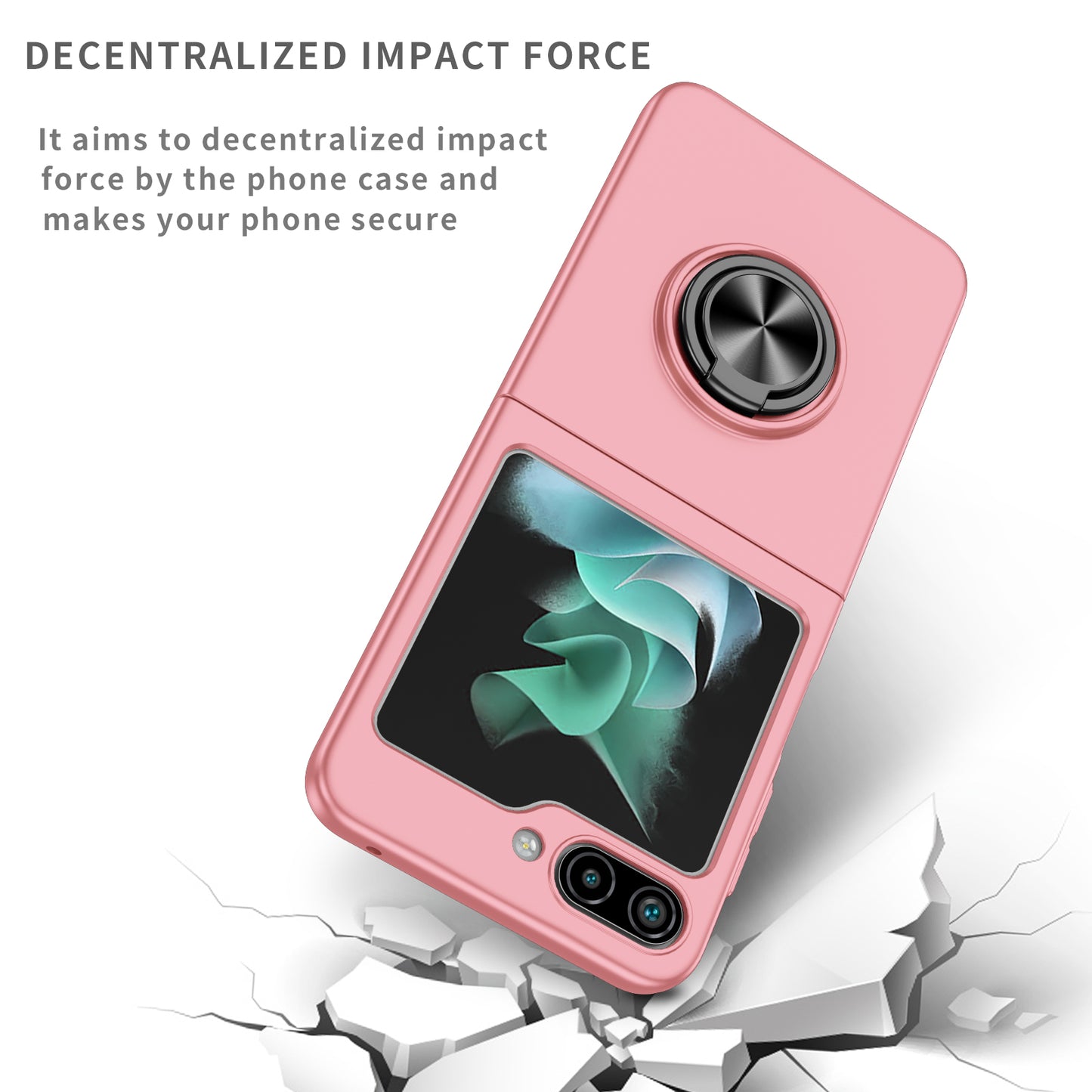 Uniqkart for Samsung Galaxy Z Flip5 5G Hard PC Phone Case Ring Kickstand Cover Support Magnetic Car Mount - Pink