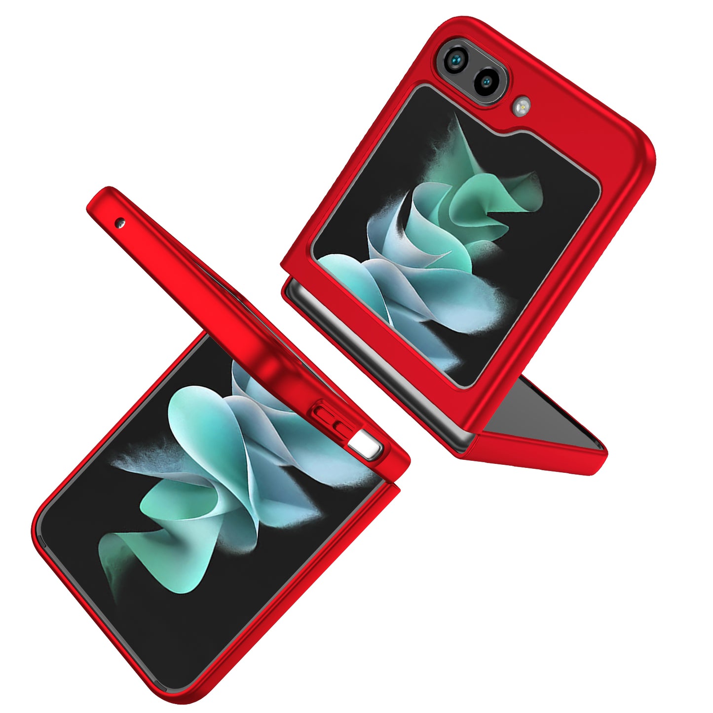 Uniqkart for Samsung Galaxy Z Flip5 5G Hard PC Phone Case Ring Kickstand Cover Support Magnetic Car Mount - Red