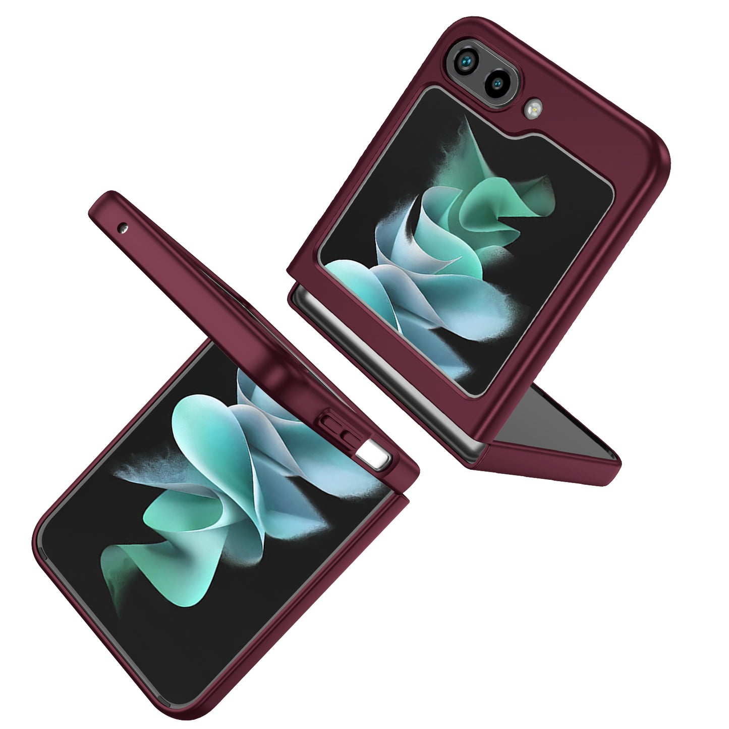 Uniqkart for Samsung Galaxy Z Flip5 5G Hard PC Phone Case Ring Kickstand Cover Support Magnetic Car Mount - Wine Red