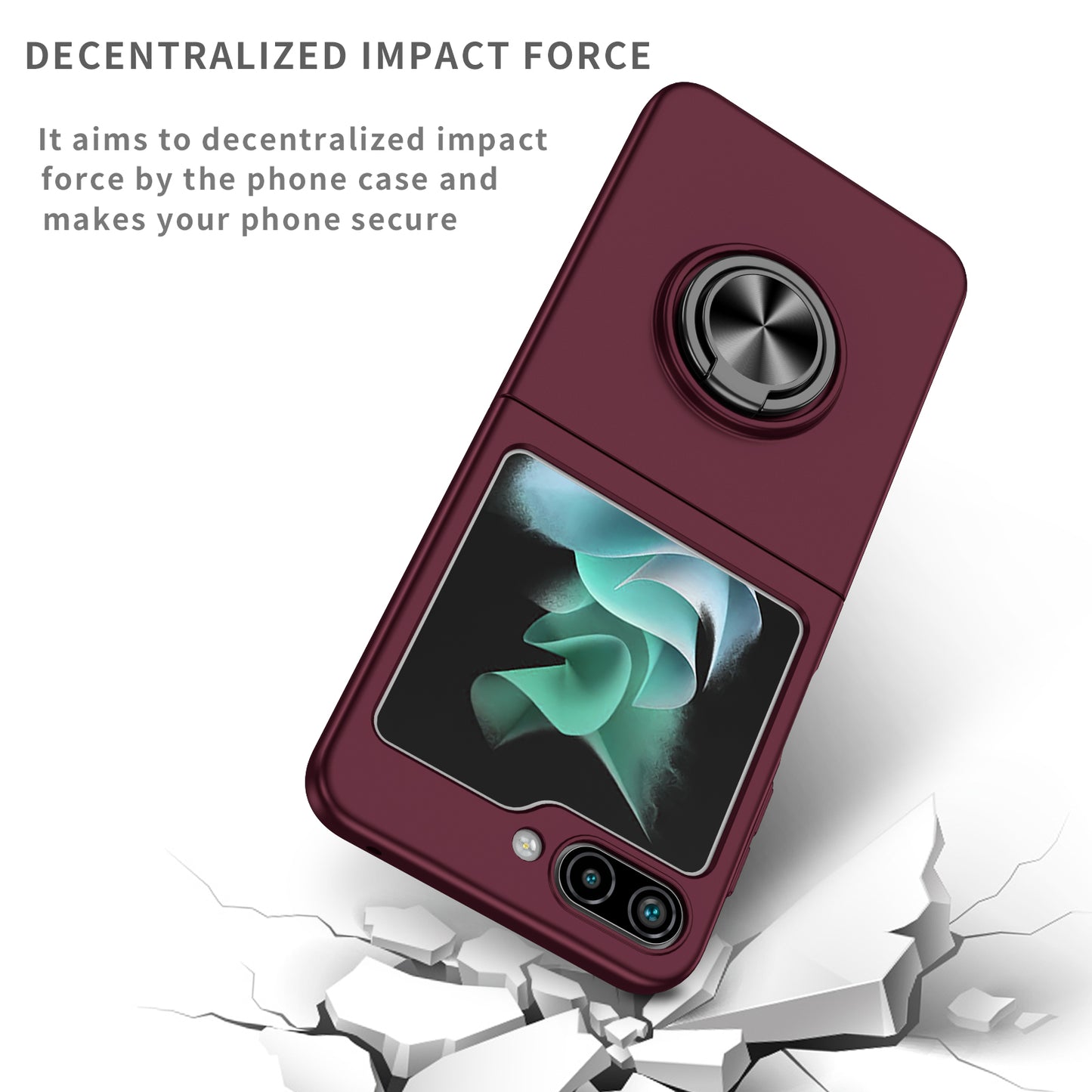 Uniqkart for Samsung Galaxy Z Flip5 5G Hard PC Phone Case Ring Kickstand Cover Support Magnetic Car Mount - Wine Red