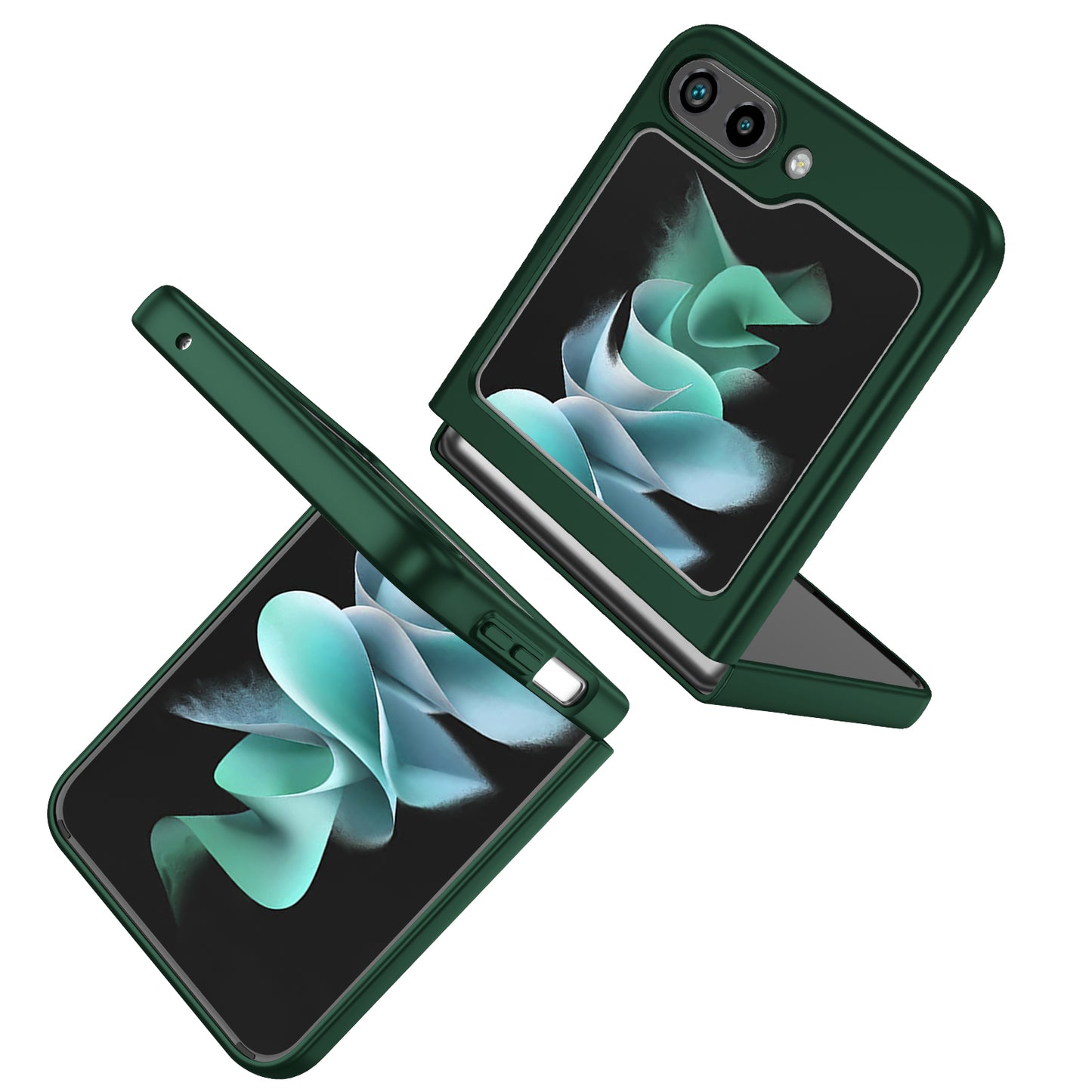 Uniqkart for Samsung Galaxy Z Flip5 5G Hard PC Phone Case Ring Kickstand Cover Support Magnetic Car Mount - Blackish Green
