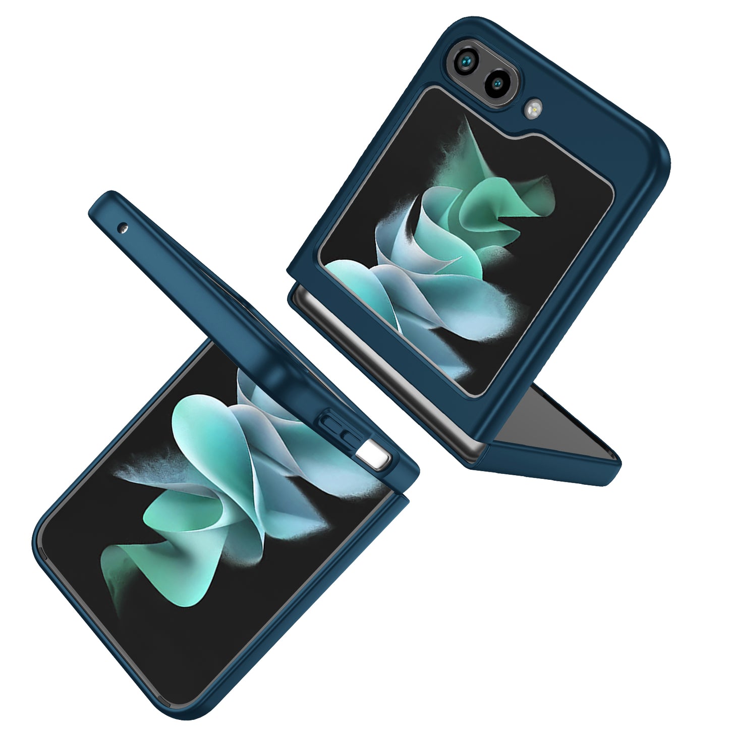 Uniqkart for Samsung Galaxy Z Flip5 5G Hard PC Phone Case Ring Kickstand Cover Support Magnetic Car Mount - Dark Blue