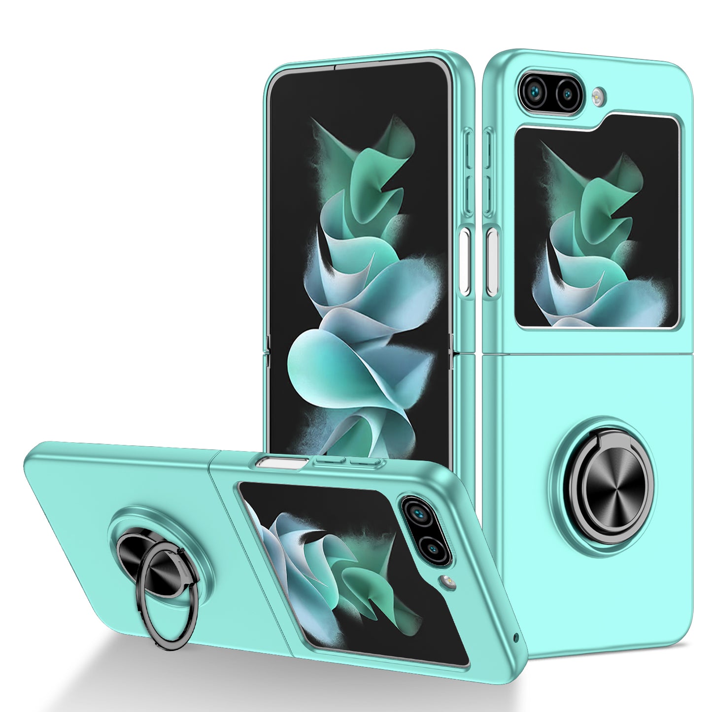 Uniqkart for Samsung Galaxy Z Flip5 5G Hard PC Phone Case Ring Kickstand Cover Support Magnetic Car Mount - Sky Blue