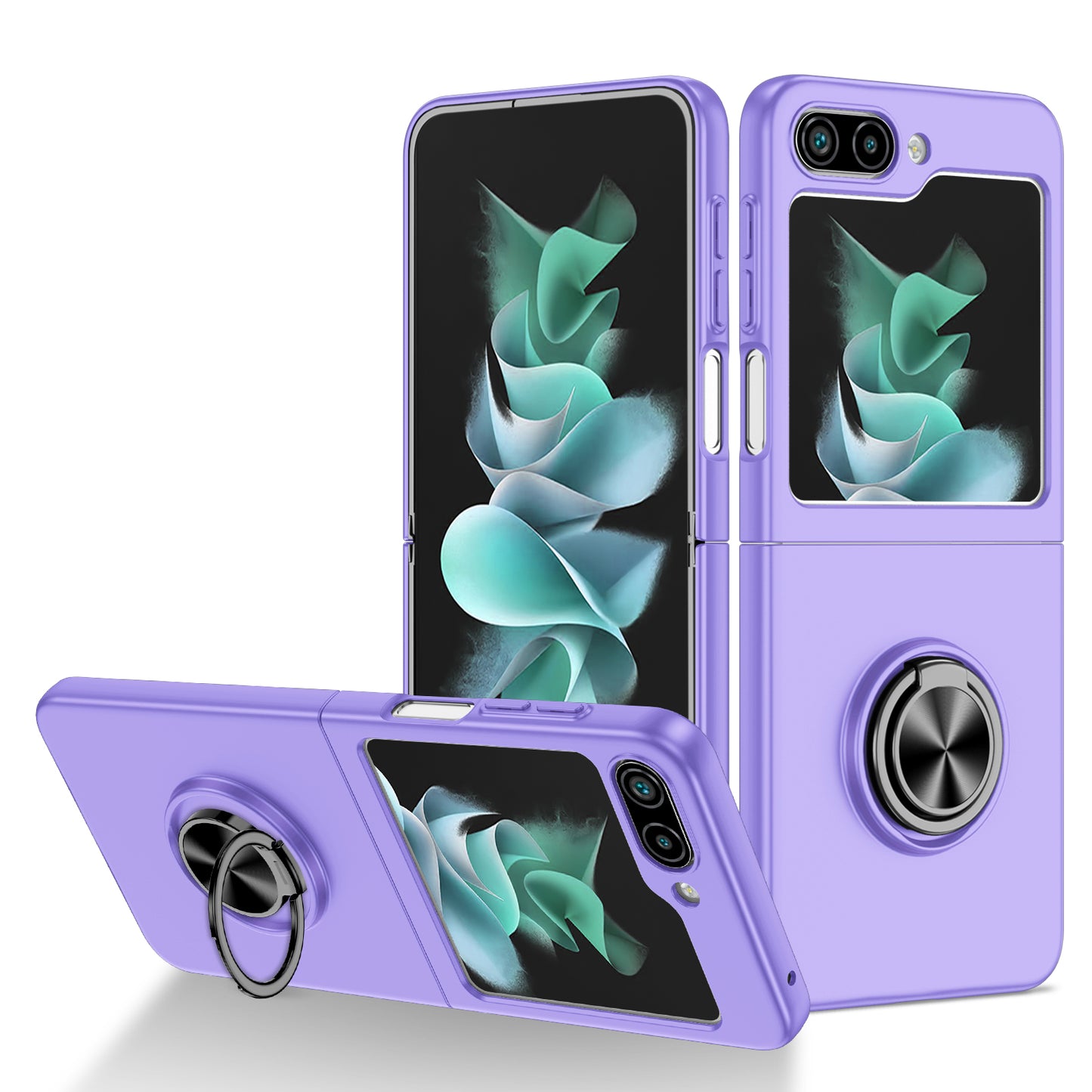 Uniqkart for Samsung Galaxy Z Flip5 5G Hard PC Phone Case Ring Kickstand Cover Support Magnetic Car Mount - Purple