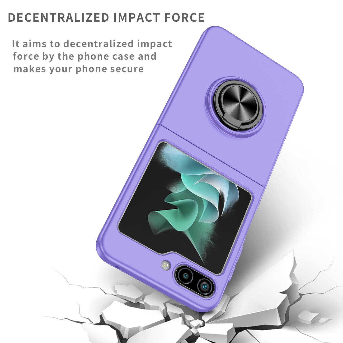 Uniqkart for Samsung Galaxy Z Flip5 5G Hard PC Phone Case Ring Kickstand Cover Support Magnetic Car Mount - Purple