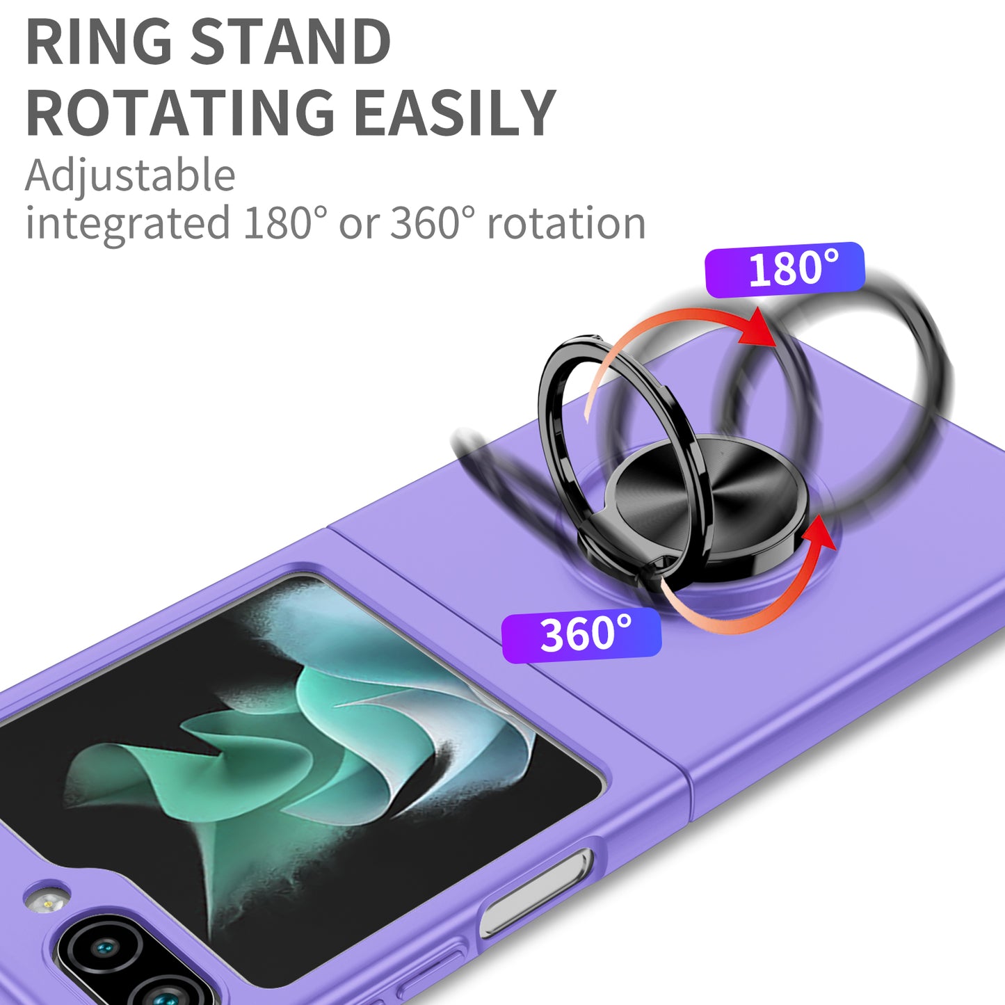 Uniqkart for Samsung Galaxy Z Flip5 5G Hard PC Phone Case Ring Kickstand Cover Support Magnetic Car Mount - Purple