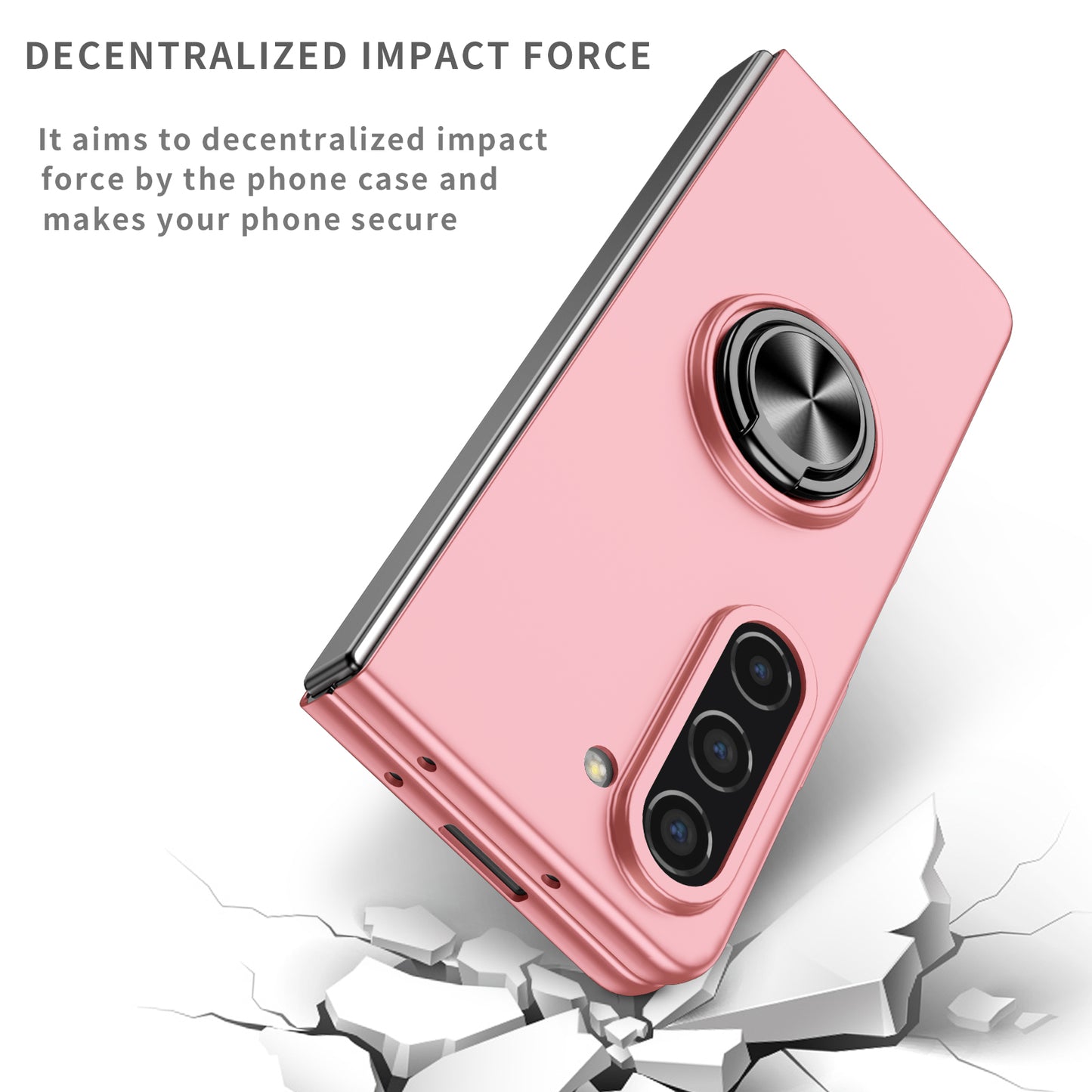 Uniqkart for Samsung Galaxy Z Fold5 5G Ring Kickstand Phone Case Support Car Mount Hard PC Protective Cover - Pink