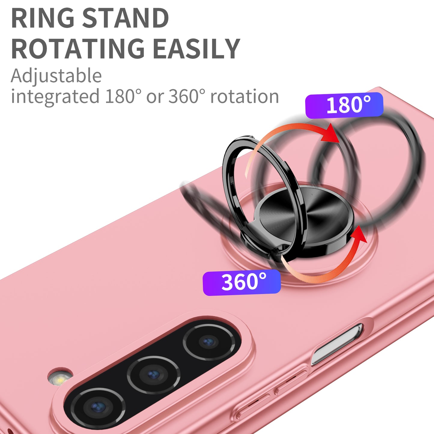 Uniqkart for Samsung Galaxy Z Fold5 5G Ring Kickstand Phone Case Support Car Mount Hard PC Protective Cover - Pink