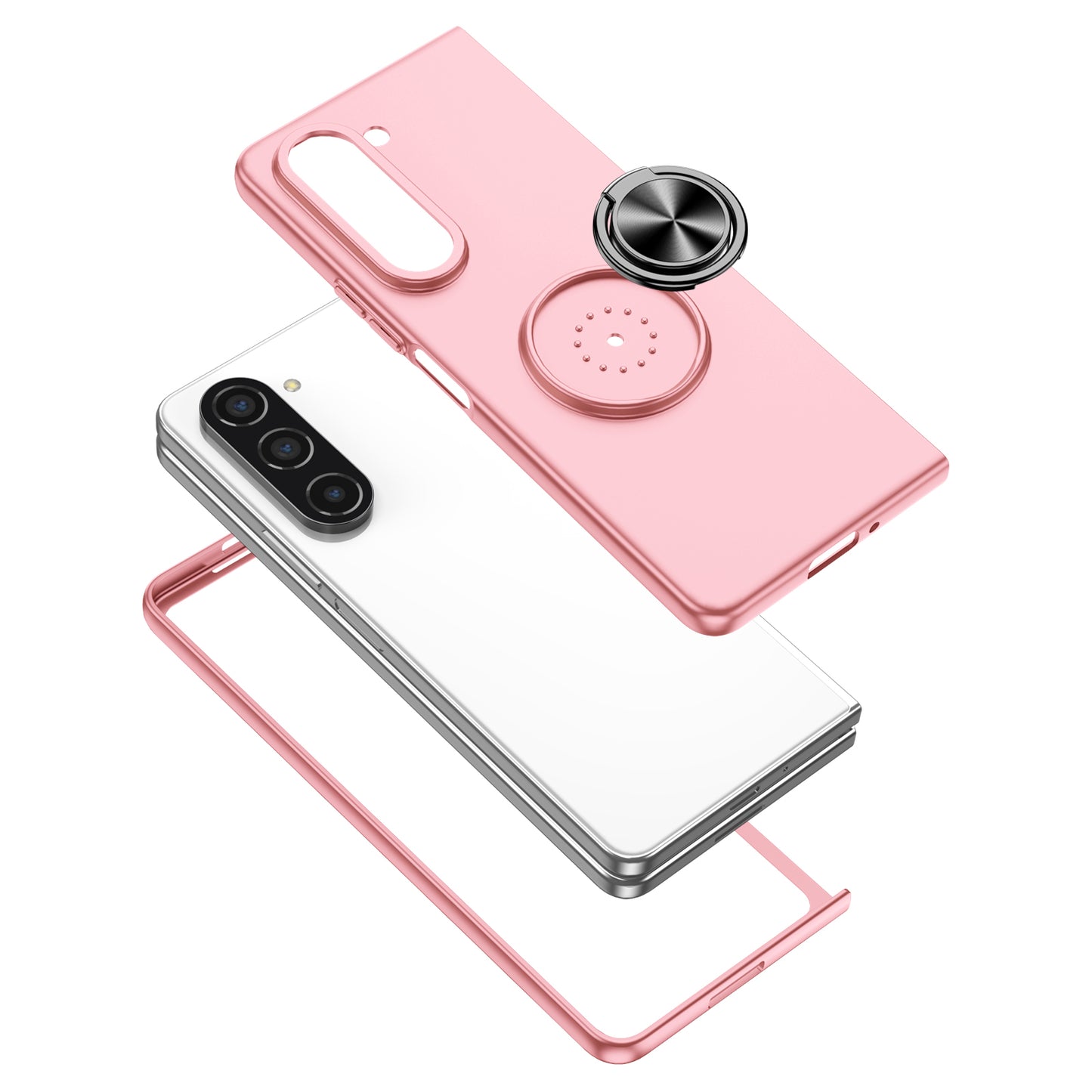 Uniqkart for Samsung Galaxy Z Fold5 5G Ring Kickstand Phone Case Support Car Mount Hard PC Protective Cover - Pink