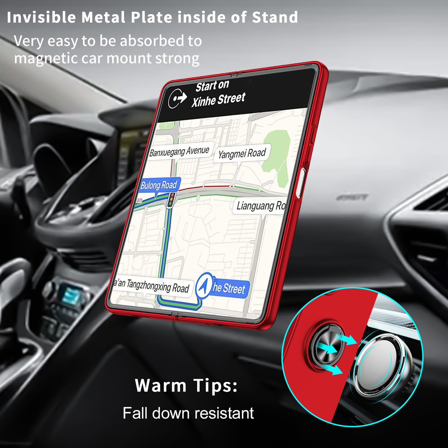 Uniqkart for Samsung Galaxy Z Fold5 5G Ring Kickstand Phone Case Support Car Mount Hard PC Protective Cover - Red