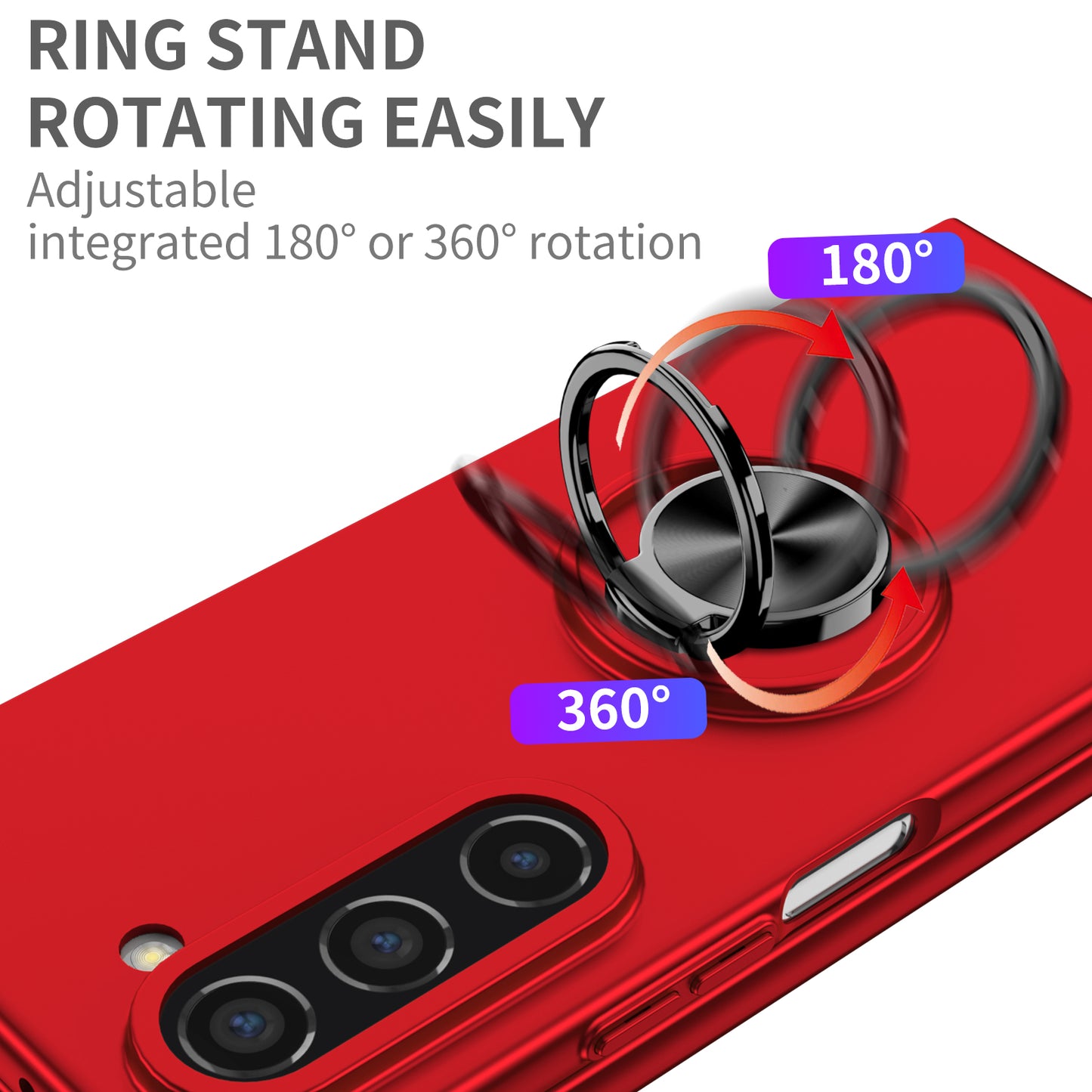 Uniqkart for Samsung Galaxy Z Fold5 5G Ring Kickstand Phone Case Support Car Mount Hard PC Protective Cover - Red