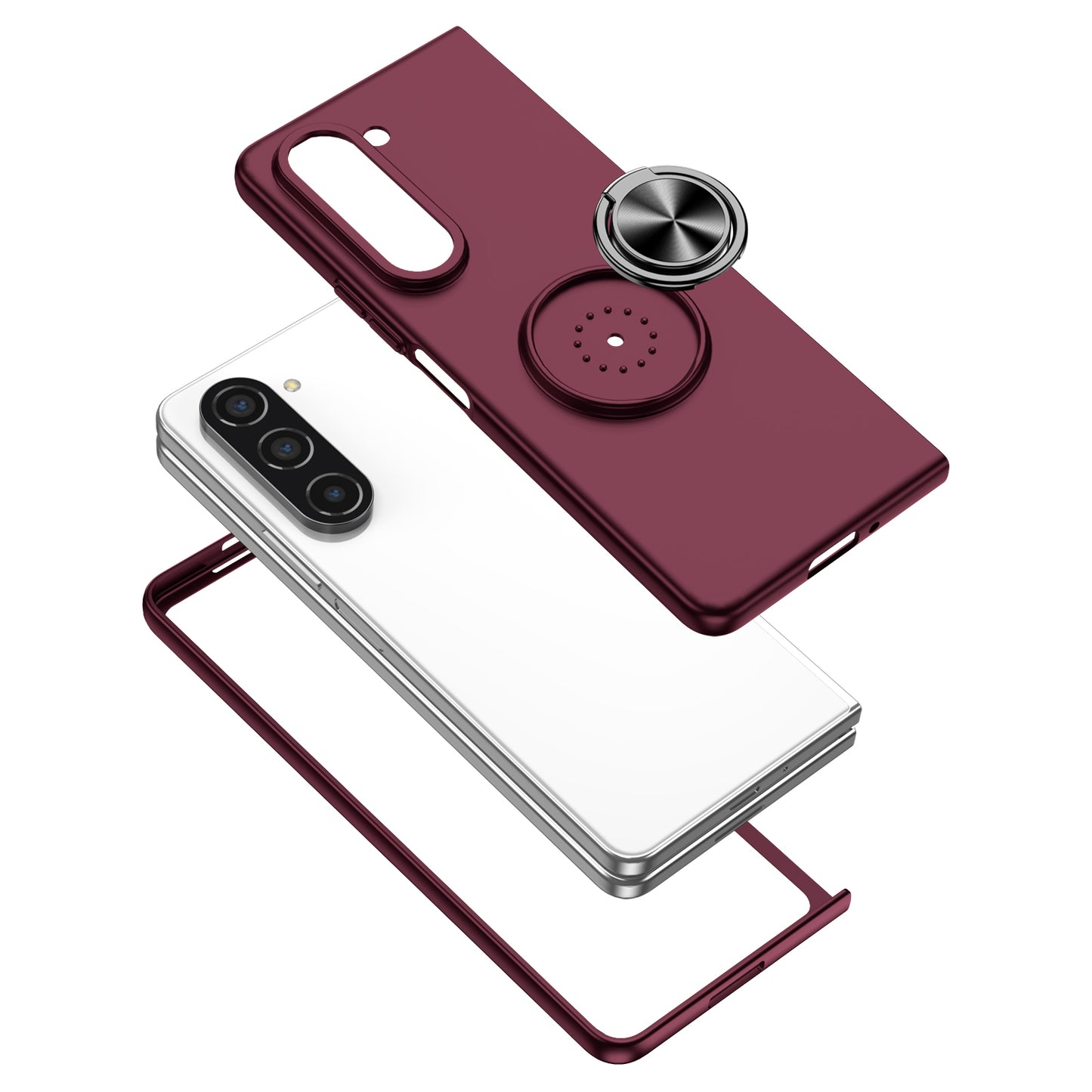 Uniqkart for Samsung Galaxy Z Fold5 5G Ring Kickstand Phone Case Support Car Mount Hard PC Protective Cover - Wine Red