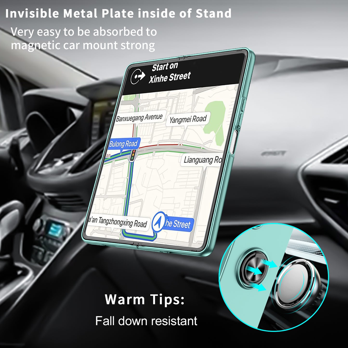 Uniqkart for Samsung Galaxy Z Fold5 5G Ring Kickstand Phone Case Support Car Mount Hard PC Protective Cover - Sky Blue