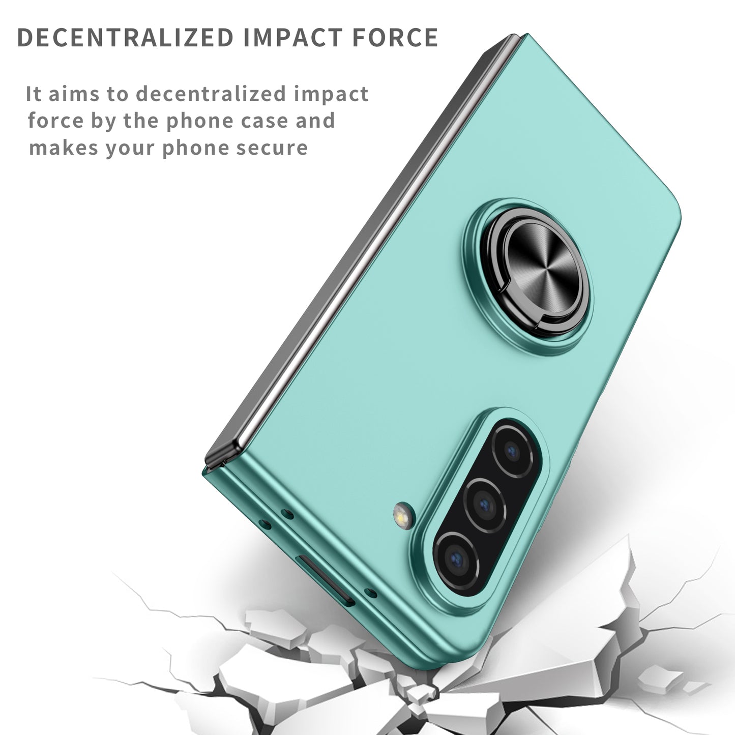 Uniqkart for Samsung Galaxy Z Fold5 5G Ring Kickstand Phone Case Support Car Mount Hard PC Protective Cover - Sky Blue