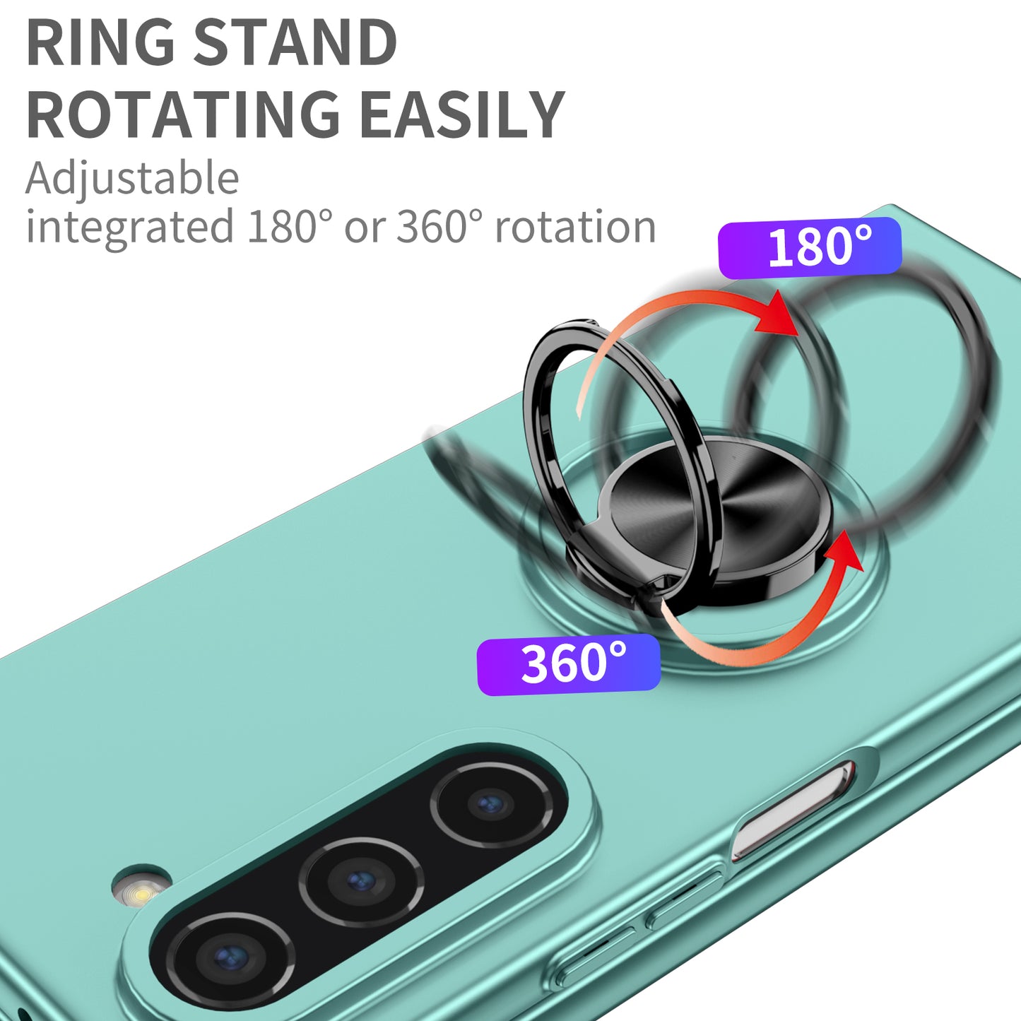 Uniqkart for Samsung Galaxy Z Fold5 5G Ring Kickstand Phone Case Support Car Mount Hard PC Protective Cover - Sky Blue