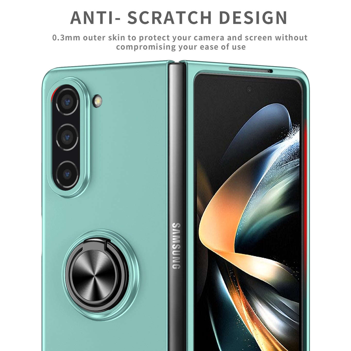 Uniqkart for Samsung Galaxy Z Fold5 5G Ring Kickstand Phone Case Support Car Mount Hard PC Protective Cover - Sky Blue