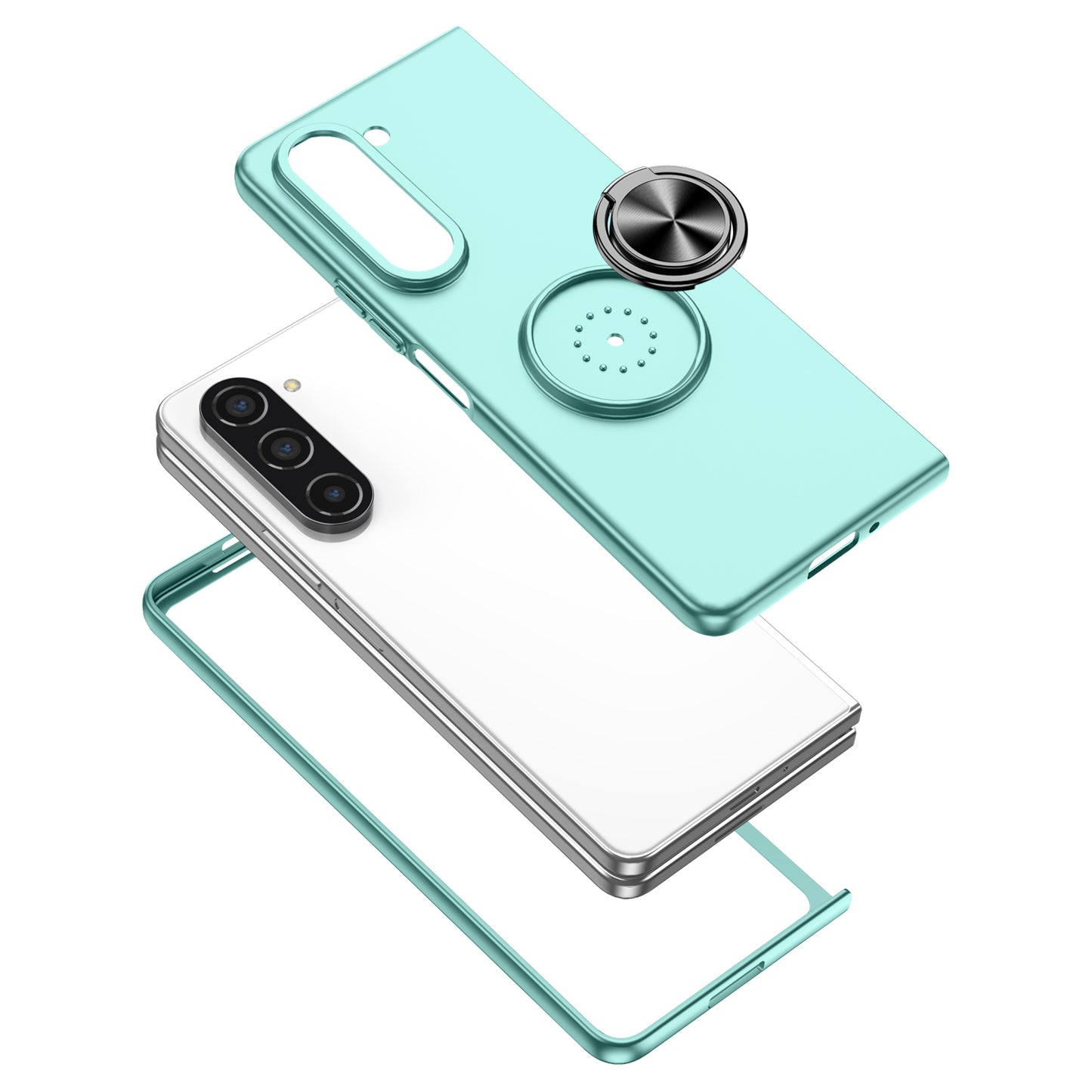 Uniqkart for Samsung Galaxy Z Fold5 5G Ring Kickstand Phone Case Support Car Mount Hard PC Protective Cover - Sky Blue