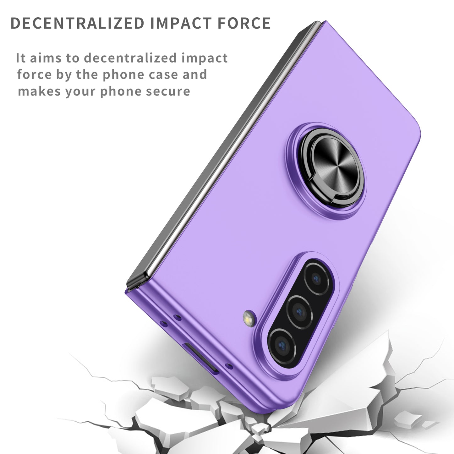 Uniqkart for Samsung Galaxy Z Fold5 5G Ring Kickstand Phone Case Support Car Mount Hard PC Protective Cover - Purple