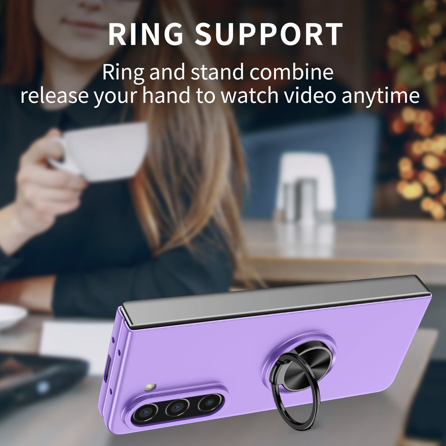 Uniqkart for Samsung Galaxy Z Fold5 5G Ring Kickstand Phone Case Support Car Mount Hard PC Protective Cover - Purple