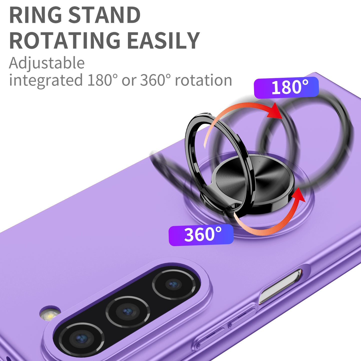 Uniqkart for Samsung Galaxy Z Fold5 5G Ring Kickstand Phone Case Support Car Mount Hard PC Protective Cover - Purple