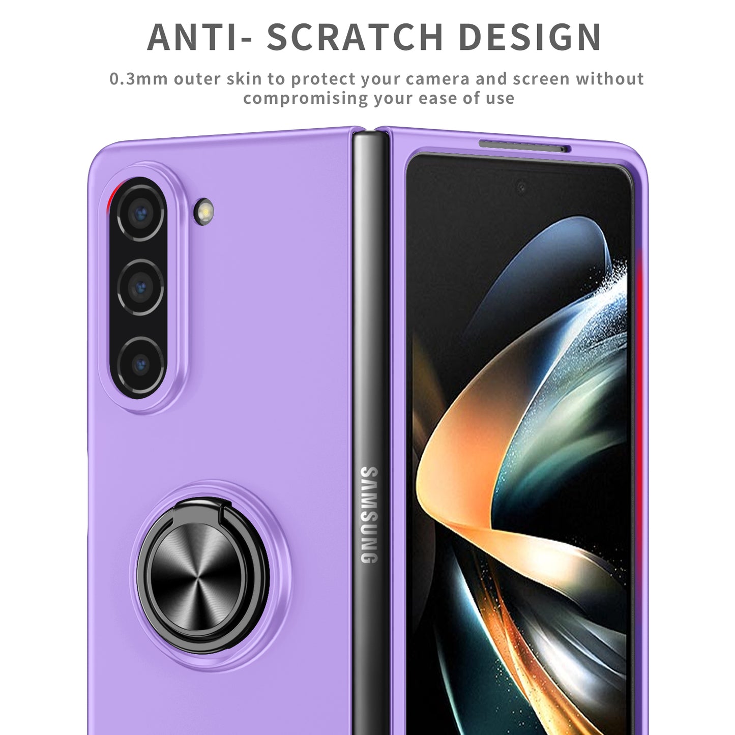 Uniqkart for Samsung Galaxy Z Fold5 5G Ring Kickstand Phone Case Support Car Mount Hard PC Protective Cover - Purple