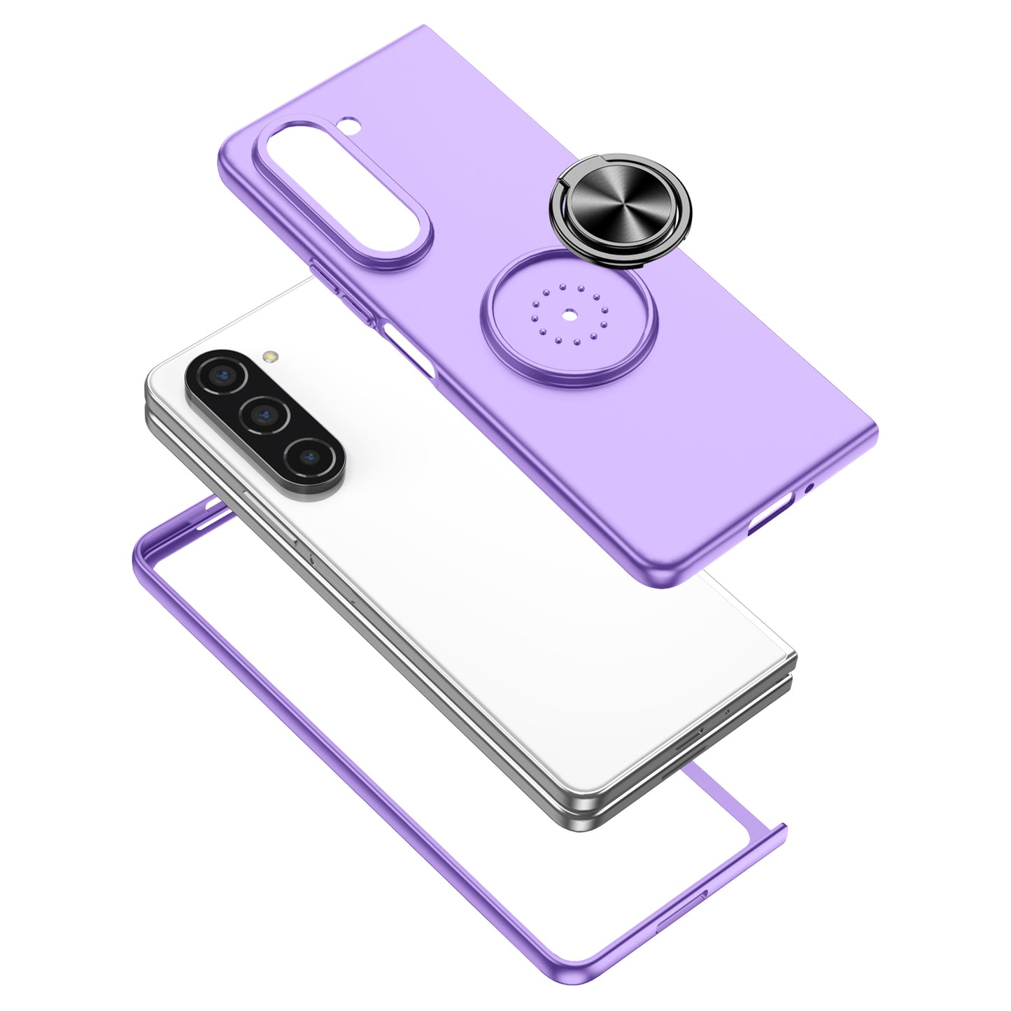 Uniqkart for Samsung Galaxy Z Fold5 5G Ring Kickstand Phone Case Support Car Mount Hard PC Protective Cover - Purple