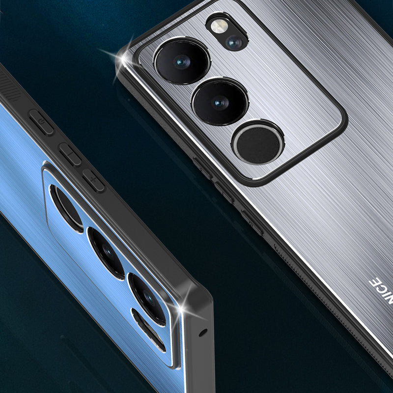 Uniqkart for vivo S17 5G / S17 Pro 5G Mobile Phone Anti-fall Case Aluminum Alloy+TPU Brushed Cover - Blue