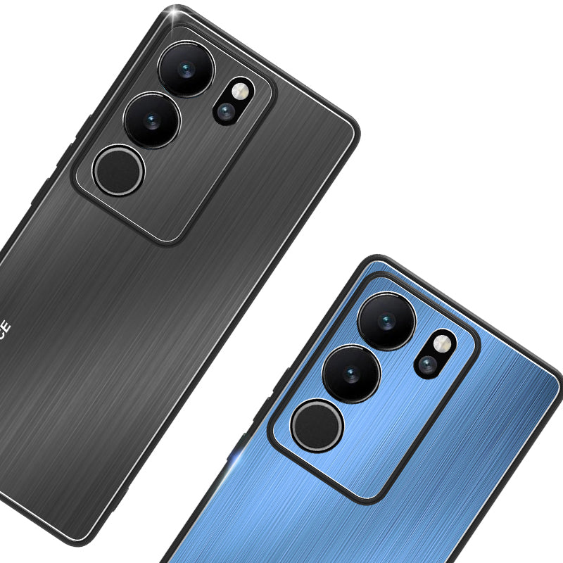 Uniqkart for vivo S17 5G / S17 Pro 5G Mobile Phone Anti-fall Case Aluminum Alloy+TPU Brushed Cover - Black