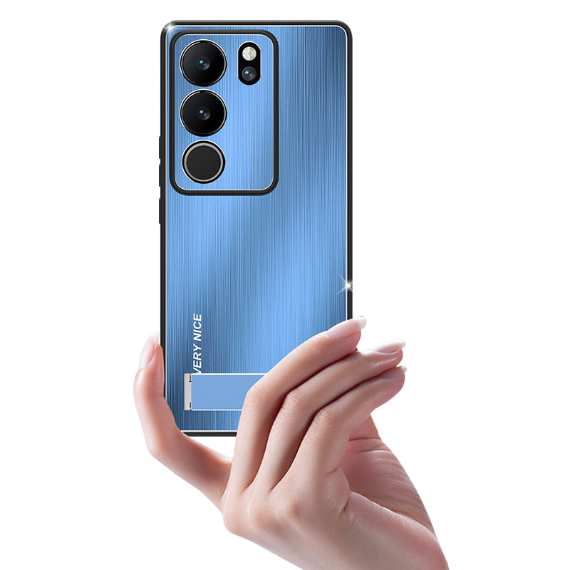 Uniqkart for vivo S17 5G / S17 Pro 5G Phone Case TPU+Aluminium Alloy Brushed Anti-scratch Cover with Kickstand - Blue