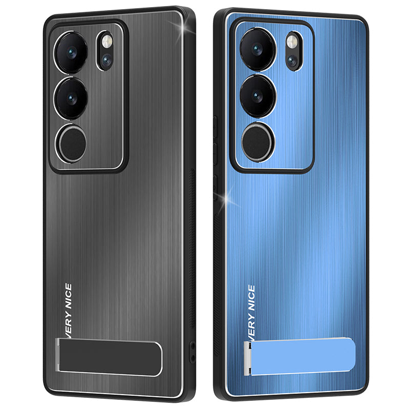 Uniqkart for vivo S17 5G / S17 Pro 5G Phone Case TPU+Aluminium Alloy Brushed Anti-scratch Cover with Kickstand - Silver