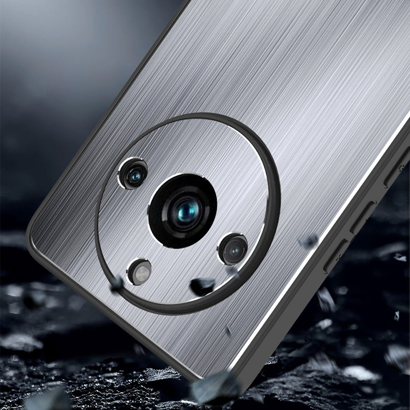 Uniqkart for Realme 11 5G Shock-absorbing Mobile Phone Case Aluminum Alloy+TPU Brushed Cover - Silver
