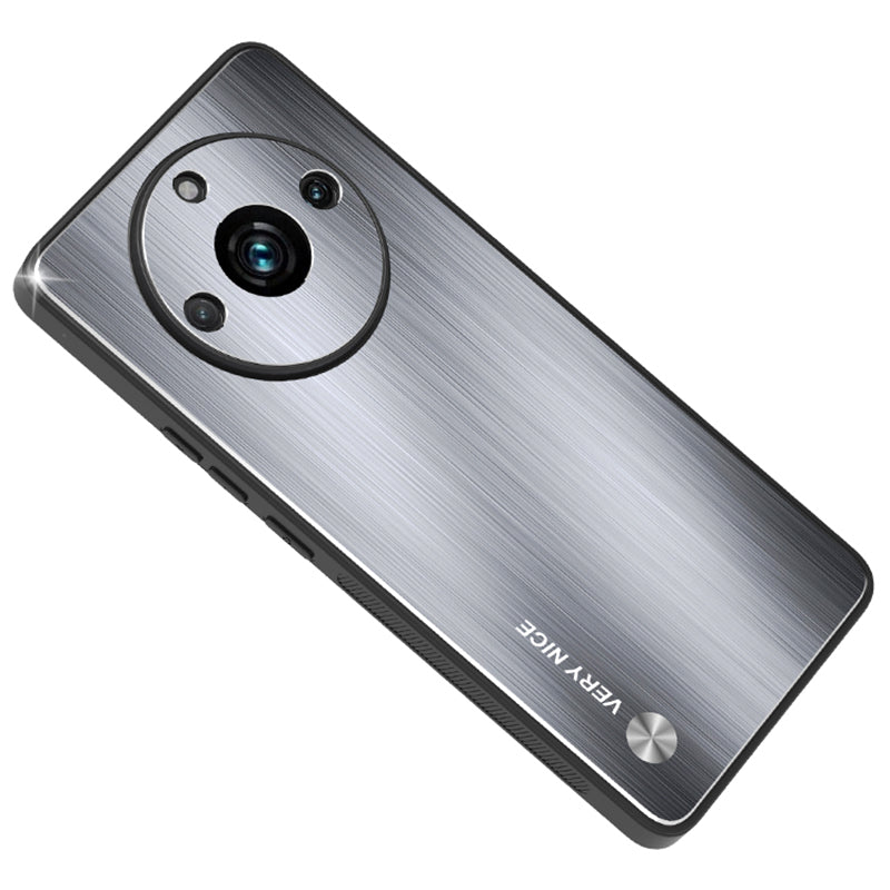 Uniqkart for Realme 11 Pro 5G / 11 Pro+ 5G Protective Case Aluminum Alloy+TPU Brushed Mobile Phone Cover - Silver
