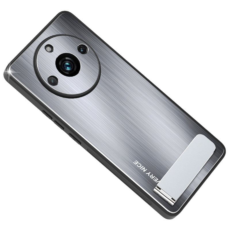 Uniqkart for Realme 11 5G Kickstand Design Brushed Phone Case TPU+Aluminium Alloy Anti-scratch Cover - Silver