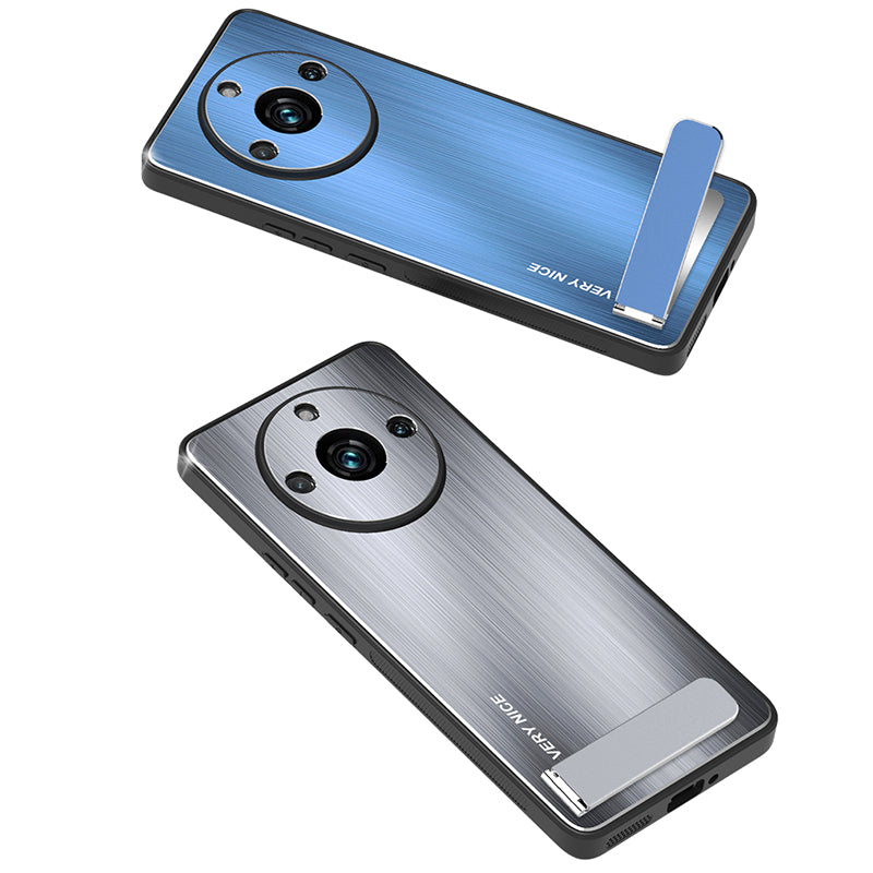Uniqkart for Realme 11 5G Kickstand Design Brushed Phone Case TPU+Aluminium Alloy Anti-scratch Cover - Silver