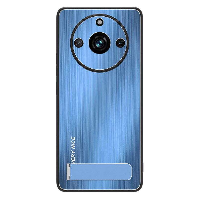 for Realme 11 Pro 5G / 11 Pro+ 5G Drop-proof Phone Case TPU+Aluminium Alloy Brushed Cover with Kickstand - Blue