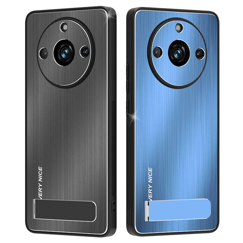 for Realme 11 Pro 5G / 11 Pro+ 5G Drop-proof Phone Case TPU+Aluminium Alloy Brushed Cover with Kickstand - Blue