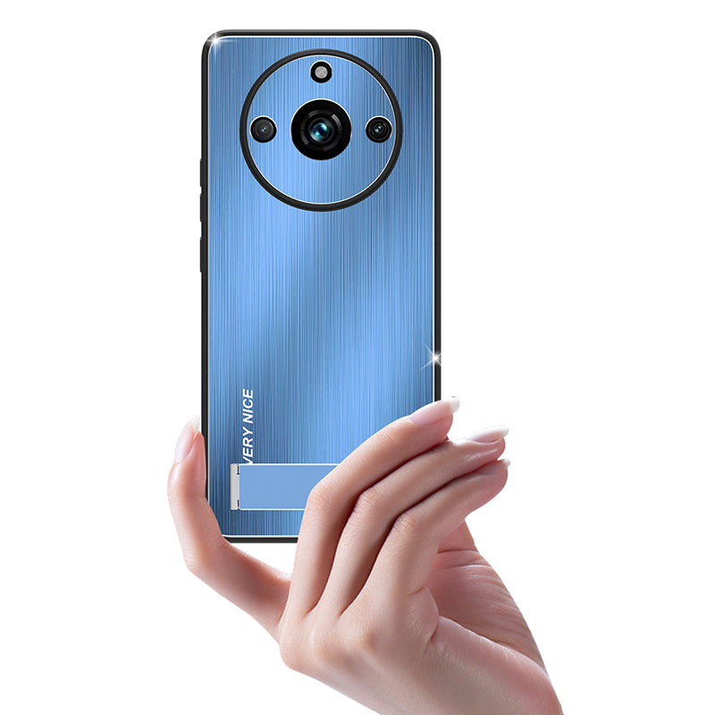 for Realme 11 Pro 5G / 11 Pro+ 5G Drop-proof Phone Case TPU+Aluminium Alloy Brushed Cover with Kickstand - Black