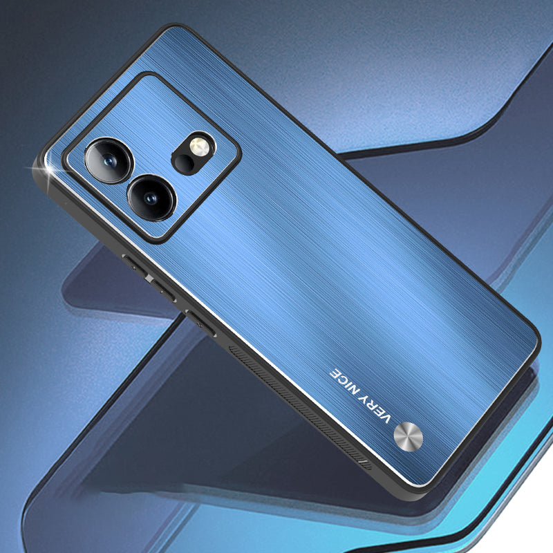 Uniqkart for vivo iQOO Neo8 5G Aluminium Alloy Back + TPU Frame Phone Case Brushed Anti-scratch Cover - Blue