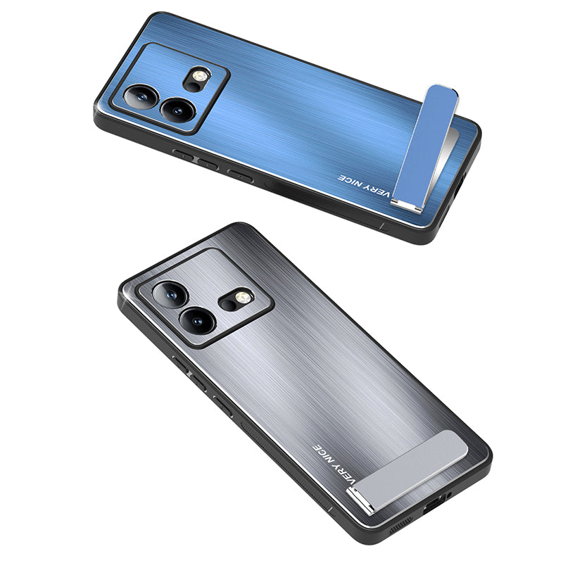 Uniqkart for vivo iQOO Neo8 5G Brushed Back Case Aluminium Alloy Back TPU Frame Kickstand Phone Cover - Blue