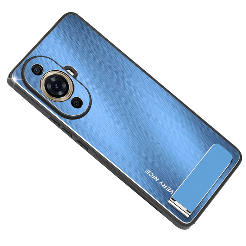 Uniqkart for Huawei nova 11 Kickstand Phone Case Brushed Aluminium Alloy Back TPU Frame Cover - Blue