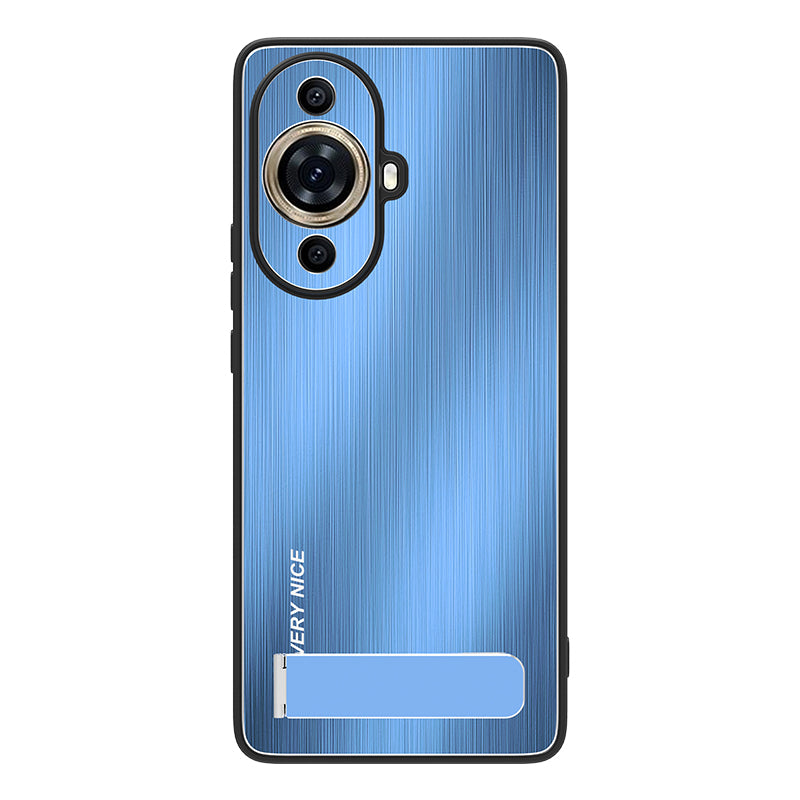 Uniqkart for Huawei nova 11 Kickstand Phone Case Brushed Aluminium Alloy Back TPU Frame Cover - Blue