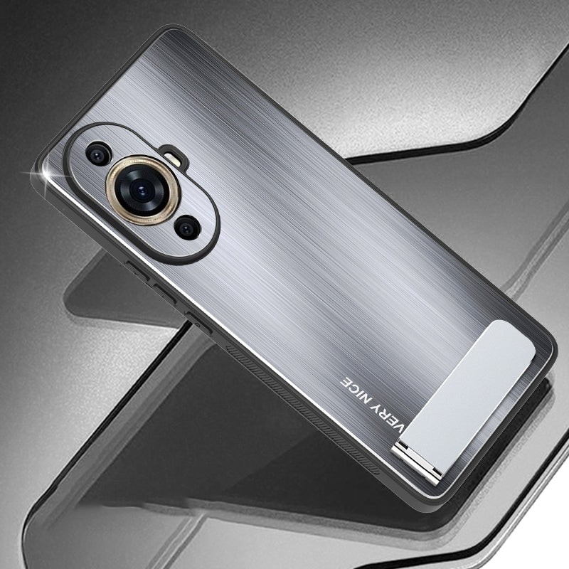 Uniqkart for Huawei nova 11 Kickstand Phone Case Brushed Aluminium Alloy Back TPU Frame Cover - Silver