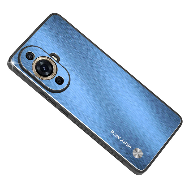 Uniqkart for Huawei nova 11 Pro / nova 11 Ultra Aluminium Alloy Back + TPU Frame Phone Case Brushed Cover - Blue