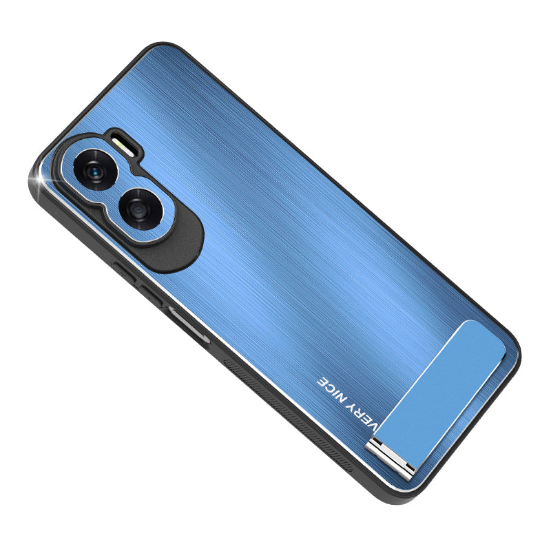Uniqkart for Honor X50i Kickstand Phone Case TPU+Aluminium Alloy Brushed Anti-scratch Cover - Blue