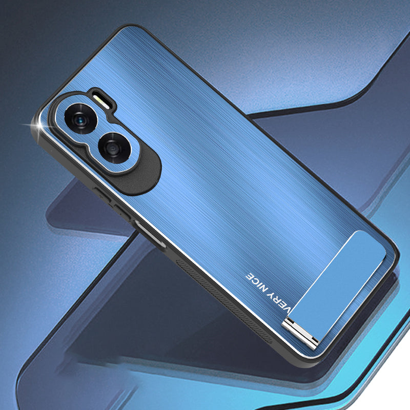 Uniqkart for Honor X50i Kickstand Phone Case TPU+Aluminium Alloy Brushed Anti-scratch Cover - Blue
