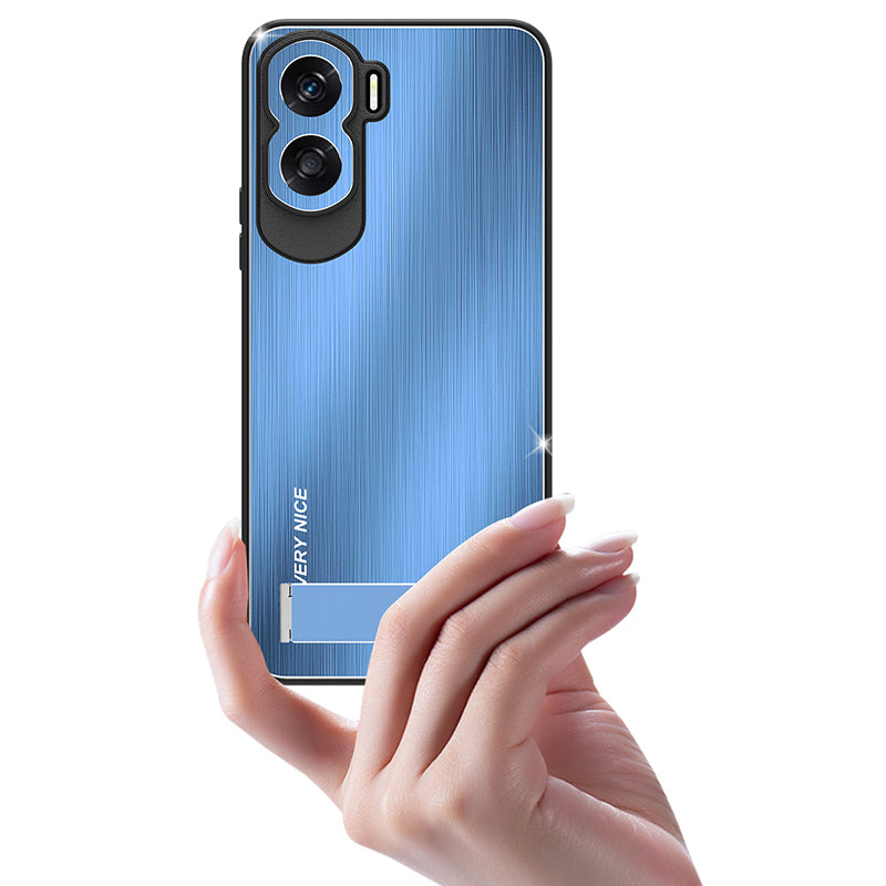 Uniqkart for Honor X50i Kickstand Phone Case TPU+Aluminium Alloy Brushed Anti-scratch Cover - Blue