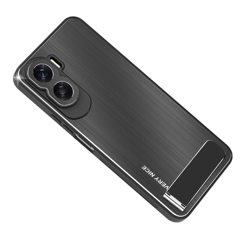Uniqkart for Honor X50i Kickstand Phone Case TPU+Aluminium Alloy Brushed Anti-scratch Cover - Black